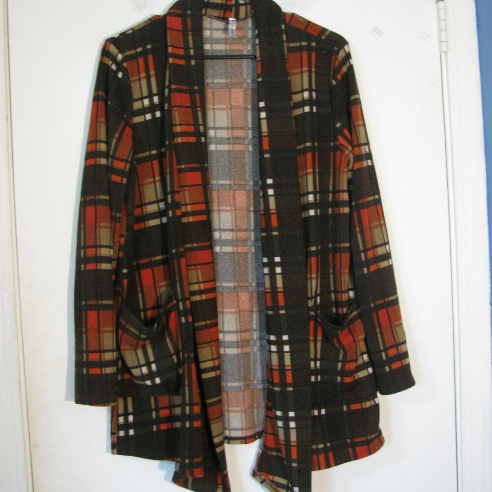 Watermelon Open Front Cardigan Large EUC Fall Colors Browns Orange Beige